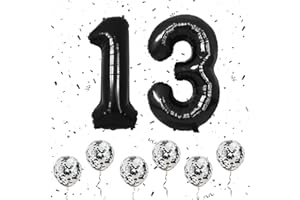 OUSUGA Zahlen 13 Luftballons Schwarz, 40 Zoll große Folien ballon Nummer 1 & 3 mit 6 Schwarz Konfetti-Helium ballon, 13 31 Geburtstagsballon für Mädchen Jungen Party Romantische Anlässe Jubiläumsdekorationen