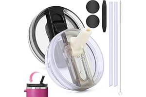 VORTIX Stanley Cup pokrywka zabezpieczona przed wyciekiem, 2 sztuki, w 100% szczelna, zdejmowana pokrywa zapasowa ze słomką i szczotką do czyszczenia, nadaje się do mycia w zmywarce i wielokrotnego użytku