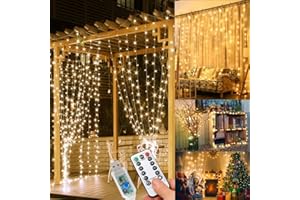‎WEARXI WEARXI Lichterkette, 3×3m 300 LED Lichtvorhang, 8 Modi LED Lichterkette Vorhang für Innen & Außen, Outdoor, Zimmer, Party, Balkon deko, Weihnachtsdeko(Warmweiß)
