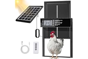 SHIKHA Solar Automatic Chicken Coop Door, Solar Powered & USB Charging, Auto-Chicken Door with Timer & Light Sensor, Anti-pinch & Alert, Remote Control, LED Display, Aluminum Waterproof Auto Coop Door