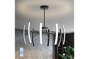 minifair Lampadario Soggiorno Dimmerabile,Lampadario Led Soffitto Moderne Con 8 Corpo Lampada Ruotabile,Plafoniera Nera DIY 3000-6000K Per Soggiorno,Camera Da Letto,Sala Da Pranzo,80W φ990Xh560