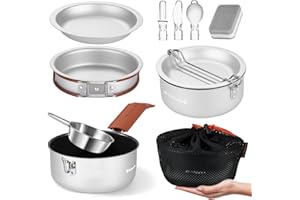 Odoland Set da 10 pentole da campeggio, leggero, con piatto, ciotola, forchette, coltelli, cucchiai, perfetto per escursioni, campeggio, escursioni e picnic