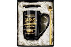 ALBISS Funny Boss Gifts for Your Boss Men Women, Best Boss Mug - Christmas Thank You Appreciation Secret Santa Gift for Leader Manager, Birthday, Farewell, 18Oz Large Black Ceramic Coffee Cup, Boxed