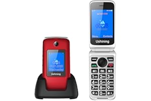 Klapphandy ohne Vertrag, Ukuu 3G Seniorenhandy mit Großen Tasten 2,8"+1,8" Dual Display 1200mAh Akku Lange Standby-Zeit Mobiltelefon mit Ladestation FM Radio für Senioren - Rot