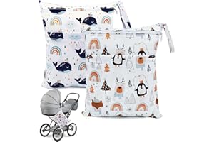 CIYIN Wetbag, 2 Pezzi Borsa Pannolini, Wet Bag Riutilizzabile, Wet Bag Porta Costume Bagnato, con Zip Impermeabile Riutilizzabile Organizzatore, per Viaggi Gym Vestiti (Balena+Pinguino - 2 pezzi)