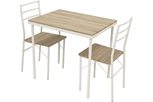 DEGAMO Essgruppe Köln 3-teilig, Stahlgestell Weiss + MDF Eichedekor, Tisch 80x60cm