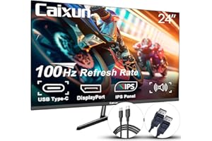 Caixun Gaming Monitor 24" Full HD 100Hz, Pannello IPS, HDMI, Type-C, DP, FreeSync, Computer Schermo Lavoro Monitor per PC con altoparlanti integrati (CM24X3 cavo Type-C e cavo HDMI inclusi)