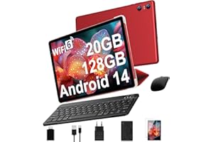 SKYEGG Tablet 10 Pollici Android 14 con Widevine L1, 20 GB RAM + 128 GB ROM(Espandibile Fino a 1 TB), Octa-Core, 5G Wi-Fi 6, 8MP + 5MP, 6000mAh, GPS, USB-C Tablet con Tastiera + Mouse + Custodia, Rosso