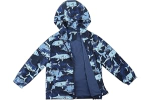 LACOFIA Jungen Wasserdichte Jacke mit Fleece Futter Kinder Wasserabweisend Schule Übergangsjacke mit Kapuze und Gefüttert Regenjacke Herbst/Winter für Kinder 3~12 Jahre