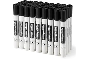 Amazon Basics Low-Odor Dry Erase Whiteboard Markers, Chisel Tip, Black, 36 Count
