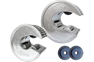 PLOWFAR Pipe Cutter 15mm and 22mm Set Copper Pipe Slice Tube Cutter Zinc Alloy Body with 2 Replacement Cutting Wheels