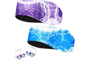 YUHENGLE 2 Pairs Swimming Headband with Earplugs - Adjustable Water Headband & Silicone Earplugs for Adults,Keep Water Out and Hold Earplugs in - Swim Ear Band for Surfing, Diving, Pool, and Water Sports