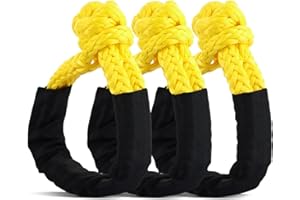 AKOLAFE 3 PCS Soft D Shackle 1/2 Inch x 20 Inch Synthetic Shackles 37,000lbs Breaking Strength Synthetic Rope with Sleeve Shackle Recovery Rope for Towing Cars, Vans, Boats, Trucks, Yellow