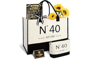 Amosking 40th Birthday Gifts for Women Canvas Tote Bag Travel Gear, Unique 40 Years Old Birthday Gifts for Her Mum Wife Aunt Friends, Vintage N40 Handbag & Cosmetic Bag & Back in 1986 Poster