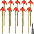 Homefantasy - Piquets De Tente à Visser - Lot De 4 - Acier Robuste - Pour Sol Dur, Herbe, Bois - Avec Perceuse Sans Fil - 11