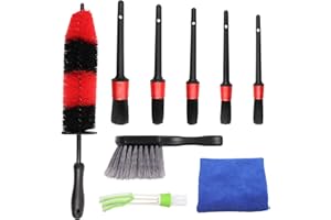 AnJeey 9 Pcs Lot de Brosse Nettoyage Voiture avec Brosse à Jante et Pinceau à Pneu，Pinceau à Détail de Voiture pour Lavage Roue, Moteur, Tableau de Bord, Bouches D'aération et Intérieur, Extérieur