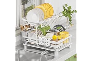 LIONONLY 2 Livelli Grandi Scolapiatti da Lavello con Drenaggio Automatico, Acciaio Inossidabile Sgocciolatoio con Ugello a Spirale e Portaposate e Portabicchieri,Scolapiatti da Appoggio