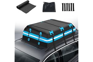 Rimoody Auto Dachbox Faltbar 595L 21 Kubikfuß Wasserdicht Dachkoffer XXXL Dachbox Taschen mit Rutschfester Matte Aufbewahrungsbox Dachtasche mit/ohne Gepäckträger Dachbox für Autos, Vans, SUVs Blau