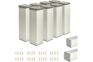ALUSFERA Piedini Per Mobili - Gambe Per Mobili in Metallo - Piedini Regolabili per Mobili - Accessori di Montaggio Inclusi- In Altezza Set di 8-40 x 40 mm - 150mm Argento
