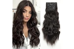‎SHOWJARLLY ShowJarlly Clip in Extensions, 4PCS 60 cm Voller Kopf Haarverlängerungen mit Clips Synthetik Gewellte Haarextension Wavy Haar Extensions Clip in Haarteil für Frauen