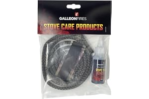 GALLEON FIRES 8mm Stove Rope & Glue,Black 8mm x 2m Rope Kit for Stove Door Seal with Glue 50ml & Tape - Replacement Stove Fibreglass Rope- Heat Resistant
