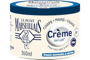 Le Petit Marseillais Crème Hydratante Multi-Usage Lait (pot de 360 ml) – Crème corps, mains et visage pour les peaux normales à sèches – Soin hydratant 48h avec 95% d'ingrédients d'origine naturelle