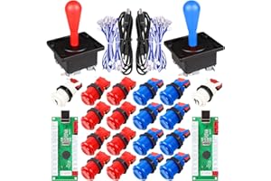 EG STARTS Kit fai da te per gioco arcade a 2 giocatori ellisse ovale tipo Happ Joystick Hanlde + 18 pulsanti arcade in stile americano 1/2 pulsante di avvio del giocatore (rosso e blu)