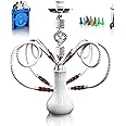Hookah Complete Set with 4 Hose, 22'' Large Shisha Kit for Up to 4 Persons with Everything Included, Ceramic Bowl | Premium Hose | Beautiful Glass Vase (White OS1)