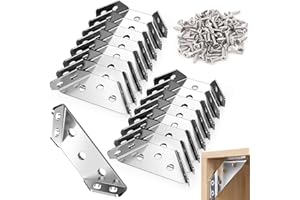 KENDWING 20 Pezzi Staffe Angolari Metallo per Legno,Squadrette Angolari in Acciaio Inossidabile,Support Triangolari con Viti,Staffa Angolare Connettore Mobili per Fissaggio Tavoli,Sedie,Finestre