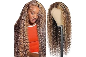 Salharer Parrucca Donna Capelli Veri Umani 13x6 Lace Front Wig Curly Human Hair Wig Highlight Blonde Wig Pre Plucked with Baby Hair 180% Density Brasiliani Vergini Hair 26 Pollice