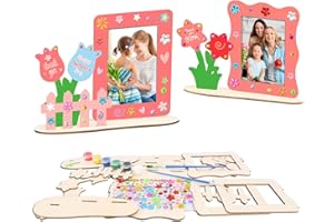 Matogle 4 Kits Colorer Cadre Photo Fleur avec Support en Bois avec Pinceaux et Peinture pour Enfants Loisir Créatif Printemps Activité Fête Mères Pères Decoration Table