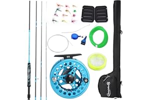 Sougayilang Kit de pesca con mosca estándar, 5/6 de peso, caña de mosca de 9 pulgadas con mango de superpolímero, accesorios, carrete de mosca CNC, bolsa de transporte
