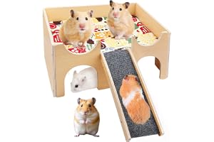 Stort hus för marsvin, gömställe för marsvin, hus för marsvin med trappor och mattor, hamsterhus, trätillbehör för marsvin me