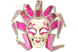 MICG Pink Jester Masquerade Mardi Gras Venetian Mask Wall Decorative Art Collection Nine Angles