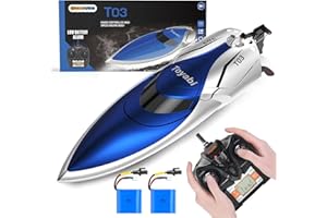 GizmoVine Ferngesteuertes Boot, Schnelle Geschwindigkeit RC Boot, 25KM / H 2.4 GHZ Rennboote mit 2 wiederaufladbaren Batterien LCD Alarm bei schwacher Batterie für Jungen Mädchen Erwachsene (Blau)