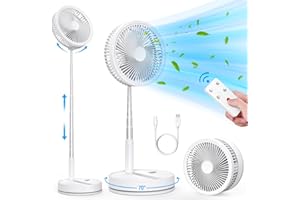 LBSTP Portable Standing Fan with Remote Control, 9 Inch Foldable Pedestal Fans, 7200mAh Rechargeable Battery USB Powered Floor Fan, Height Adjustable, 4 Speeds, Quiet Camping Desk for Bedroom