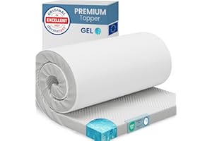 ELONEO Gel Topper 100x200cm, coprimaterasso in schiuma memory gel alta 5 cm, rivestimento in rete 3D traspirante, comodo coprimaterasso per letto e letto boxspring, incl. passanti angolari