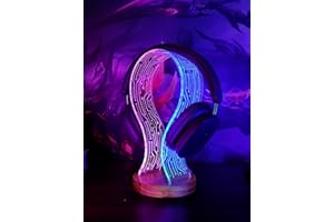 YuanDian Supporto per cuffie, in legno di noce, con luce notturna a LED blu e rosa, perfetta idea regalo da scrivania, accessorio da gioco ideale e decorazione per la stanza per giocatori, uomini,