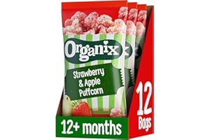 Organix Strawberry & Apple Puffcorn, Organic Toddler Snack, Finger Food, 12+ Months, Multipack, 4 x 10 g Bags Per Pack (3 Packs Total)