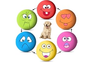 GREHGE Juego de 6 Juguetes para Cachorros de Perro, Pelotas de Goma chillonas Divertidas con emoticonos Suaves para Masticar pequeños y medianos