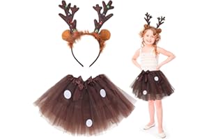 Fennoral 2 piezas de disfraces de renos Bebé Niña Set Animal Disfraz de Navidad para Niños Disfraz de Reno Disfraz de Reno - Tul Tutú - para Carnaval Halloween Cosplay Fiesta Regalo