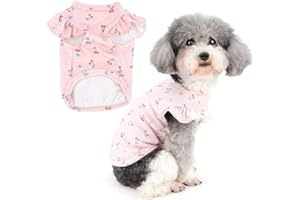 Zunea Maglietta per Cani Piccola Taglia T-shirt Estive in Morbido Cotone Traspirante Gilet Cuccioli Vestiti Stampato Ciliegia Abbigliamento Increspato Maniche Corte Abiti per Chihuahua Rosa XL