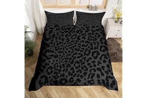 MANFEI Leopard Print Bettbezug Set S Größe,abstrakte Geparden Haut Textur Bettwäsche Set,Kinder Mädchen Frau Zimmer Dekor,Rustikale Bauernhaus Retro Tröster Abdeckung,Schwarz Edle Quilt Cover,1 Kissenbezug