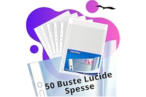 LogicaShop Fly Buste Forate Trasparenti per Raccoglitori ad Anelli A4, Cartelline Plastica (Lucide, 50 Pezzi)