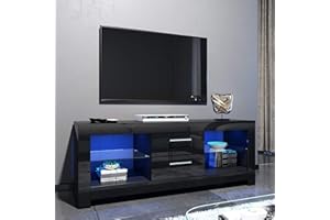 ELEGANT 1300mm TV Stand with LED Lights Ambient TV Cabinet Modern Black Gloss for Living Room and Bedroom with Storages Home Furniture for 32 40 43 50 52 55 inch 4k TV