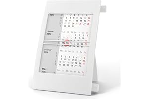 Truento 3-Monats-Tischkalender für 2 Jahre (2026 & 2027) - mit Drehmechanik - weiß/weiß/rot