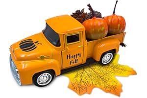 Teeloray Vintage Pickup Truck, Kürbis Metall Auto Modell Fahrzeugdekoration zum Sammeln, Farm Truck Dekor Orange LKW Metallauto Tischdeko LKW Tischdekoration für Küche Home Büro