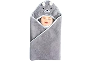 RoxNvm Hooded Baby Towel, Newborn Towels for Bath, Animal Design Baby Towel With Hood 80 * 80cm Ultra Soft Absorbent for Boy and Girl (Grey)