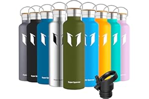 ‎SUPER SPARROW Super Sparrow Butelka na wodę ze stali nierdzewnej - 350 ml / 500 ml / 620 ml / 750 ml / 1L - Izolowana próżniowo metalowa butelka na wodę - Kolba bez BPA ze słomką do pracy, siłowni, podróży, sportu