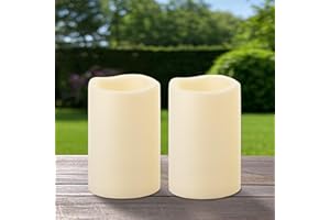 Yakpo 2 Pezzi 10 x 15 cm Candele Impermeabili da Esterno con Timer a Batteria, Grandi Candele LED da Esterno, Candele Elettriche Flameless a Fiamma Tremolante per Decorazioni di Lanterna da Giardino